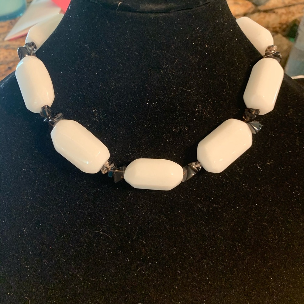 Milky Snow Quartz/Smoky Quart Statement Necklace